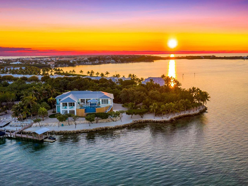 sunset in waterfront homes