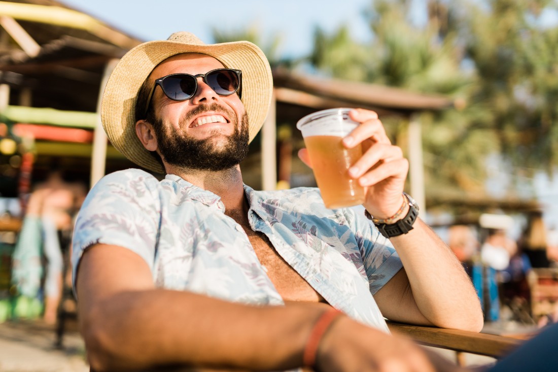 man drinking his beer in Lorelei Cabana Bar in Islamorada Florida